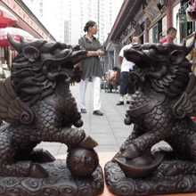 Xd 001595 Китай Royal Бронзовый Copoer Фэншуй Kylin Килин Богатство Зло Фу Фу Собака Лев Пара