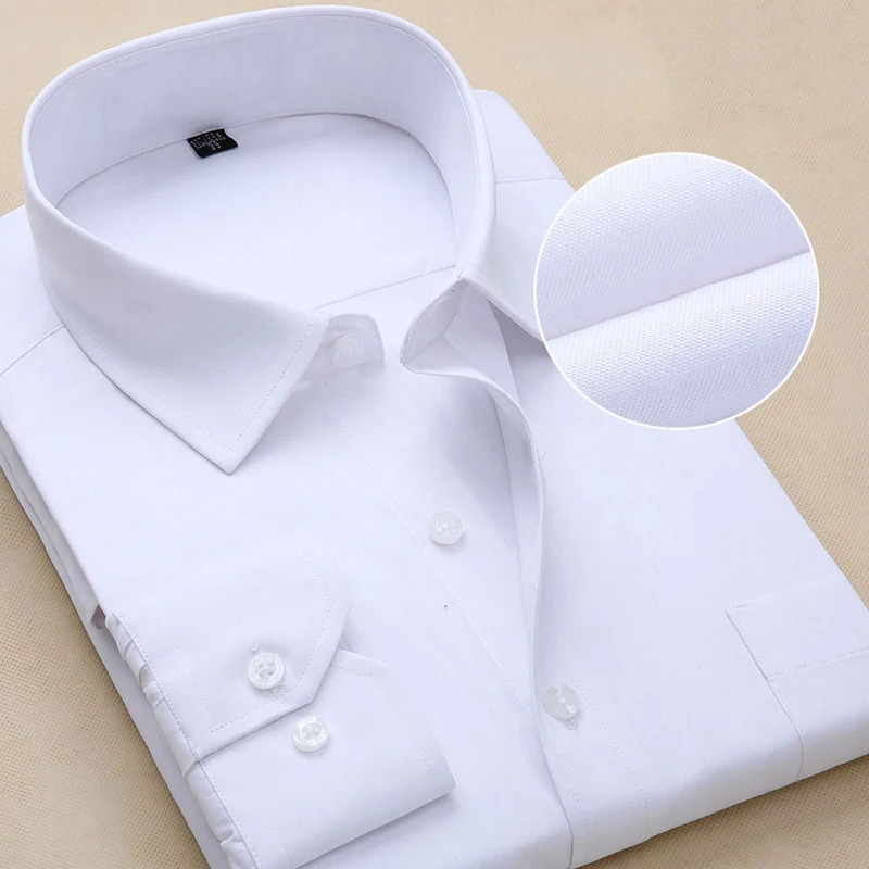 Plus Size Men Dress Shirts Long Sleeve Solid Business Formal White Man Shirt Fashion Male Social Big Size Shirts
