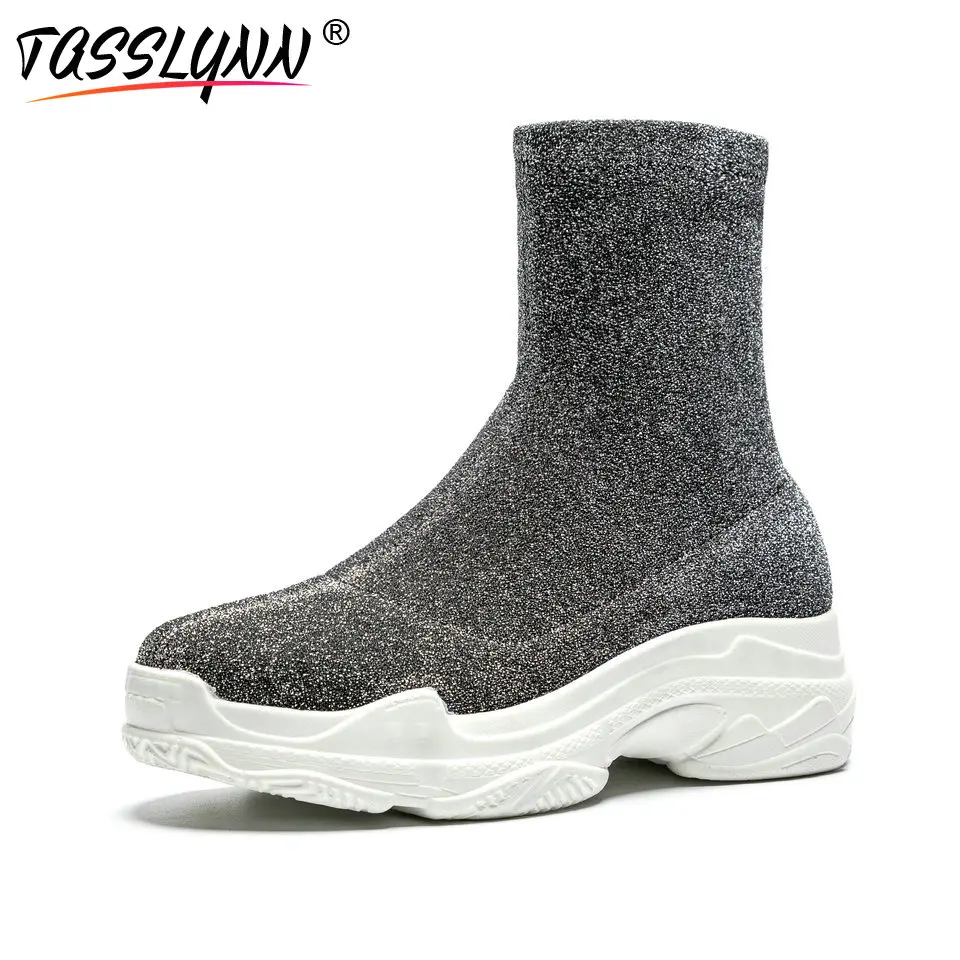 

TASSLYNN 2018 Stretch Fabric Women Boots Out Door Women Shoes Fashion Autumn Boots Round Toe Platform Casual Woman Shoes Size 39