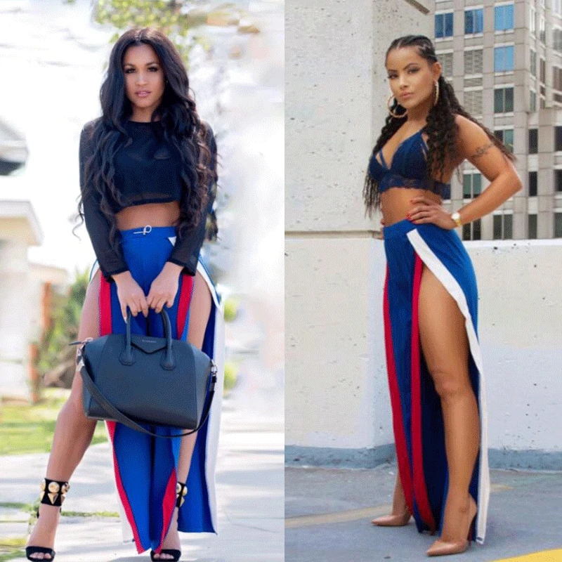 2017 New Fashion Women Split Wide Leg Pants Female Holiday