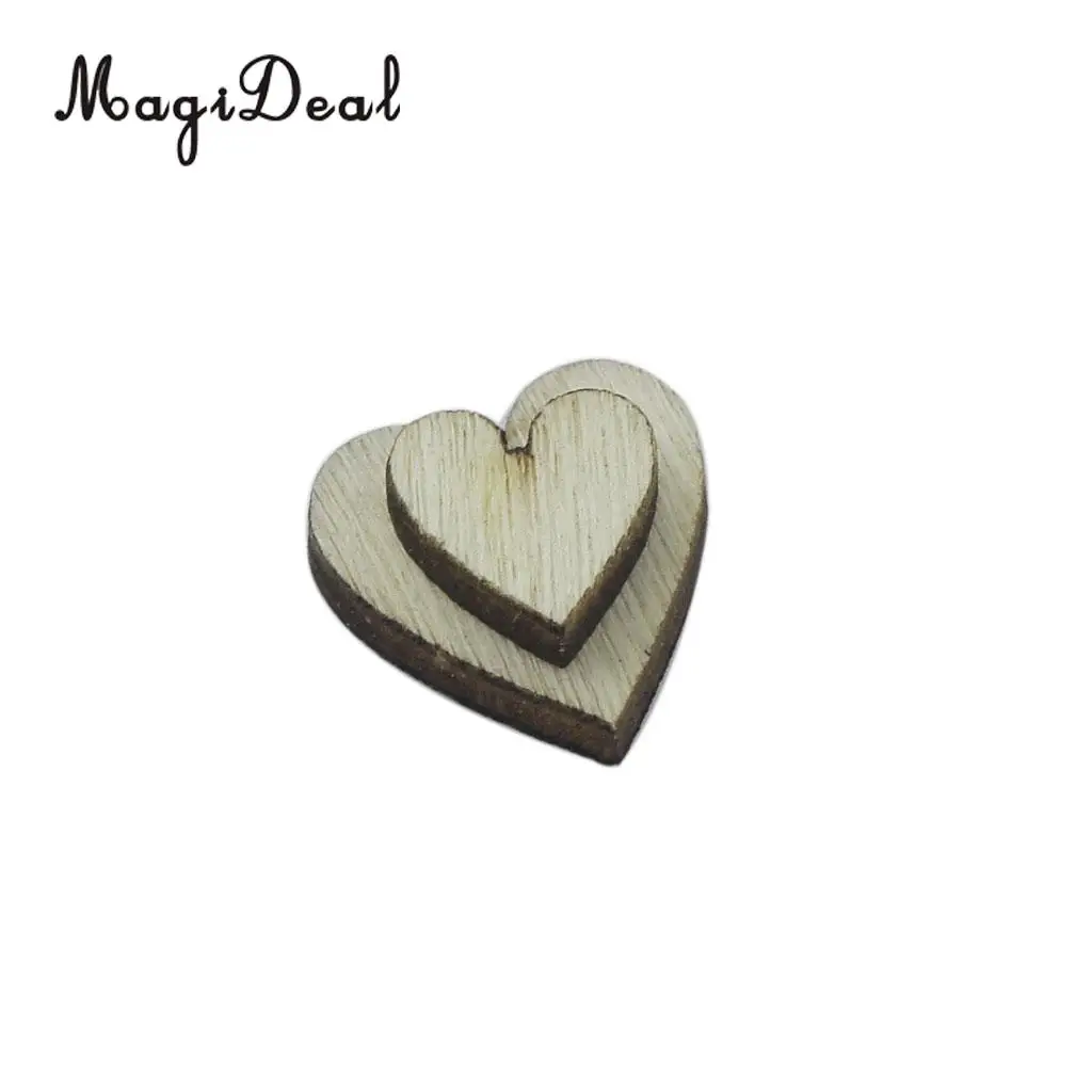 MagiDeal 100Pcs Assorted Size Natural Wood Heart Plain Shabby Chic Craft Scrapbook crapbook Embellishment Wedding Home Decor