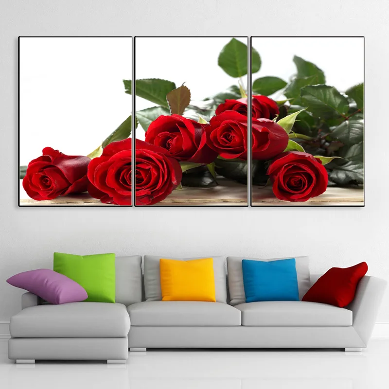 3 pieces high-definition print Rose canvas painting poster and wall art living room picture  PF3-027 (4)