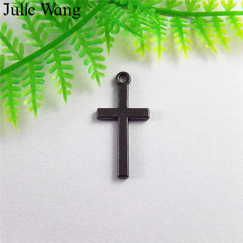 Julie Wang 20pcs Gun Black Rosary Cross crucifix Очаровательное ожерелье подвески серьги фурнитура