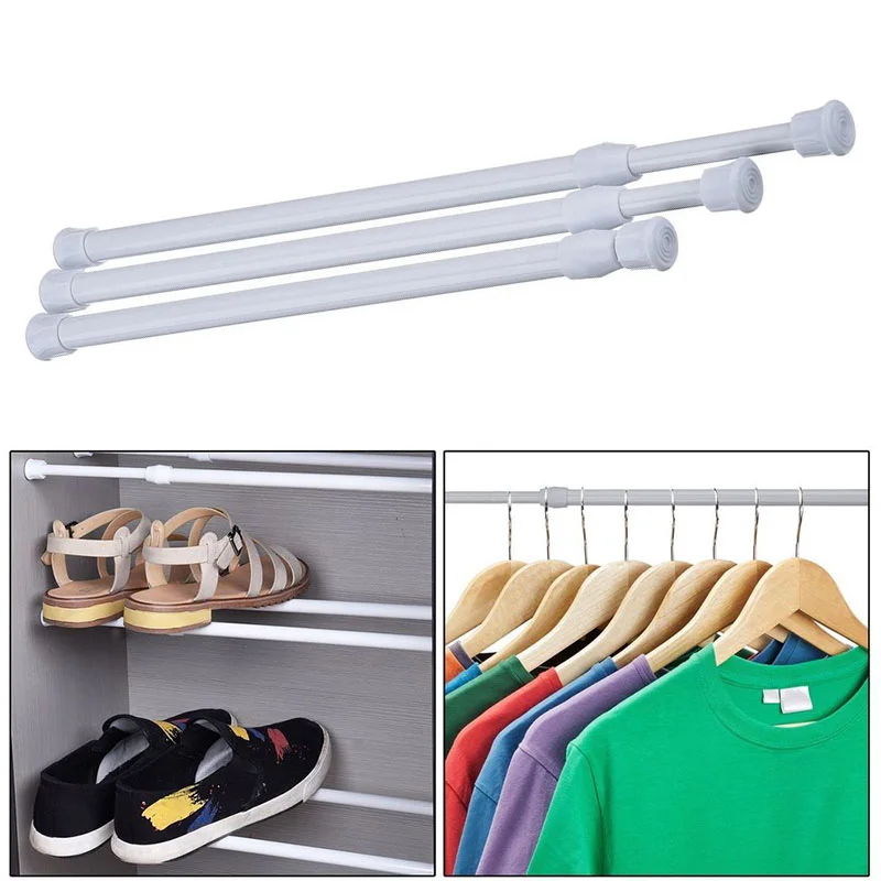

New Adjustable Metal Towel Curtain Rod Wardrobe Hanger Rod Spring Loaded Bathroom Bar Extendable Telescopic Pole Rail Hanger Rod