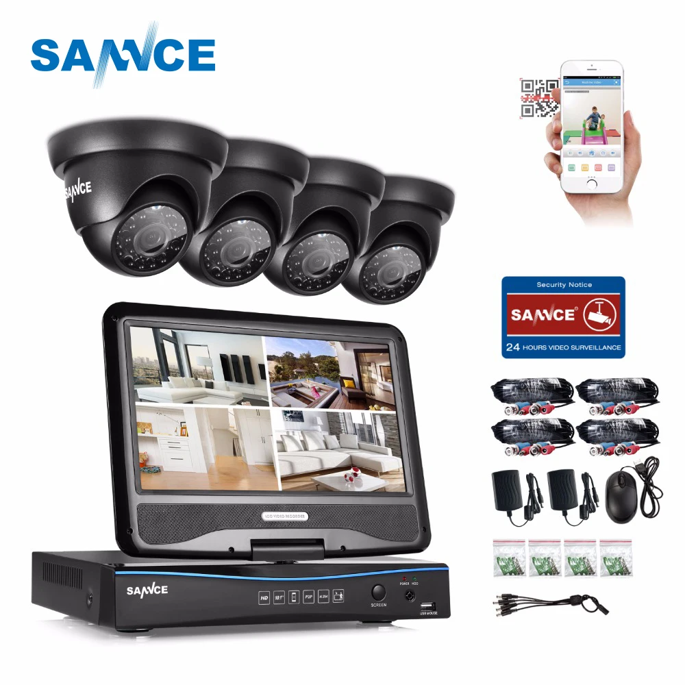 

SANNCE 4CH Full 720P HD CCTV System 10.1" LCD Monitor DVR Recorder & 1.0MP 720P CCTV Security Cameras H.264 Surveillance System