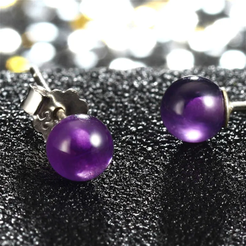 Amethyst Beads Stud Earrings 925 Sterling Silver Earrings for Women Natural Purple Crystal Earings Eternal Match Jewelry1