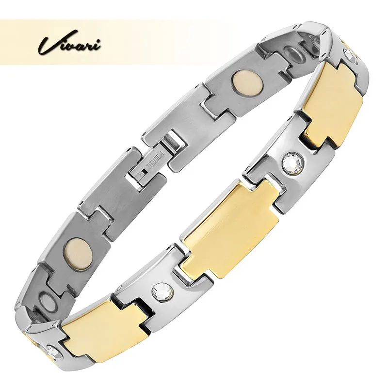 Vivari Women Titanium Bracelets Crystals 2 Tone Gold Silver