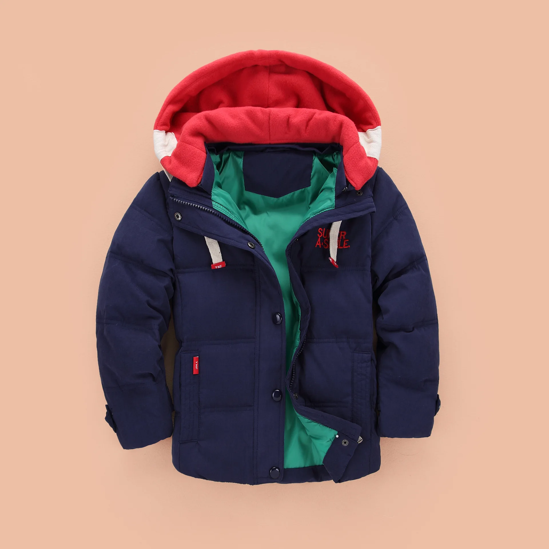 Jargazol/пуховое пальто для мальчиков и девочек, 200 г, детская зимняя верхняя одежда на утином пуху, утепленные карманы, г, модные куртки с капюшоном - Цвет: S30061-2