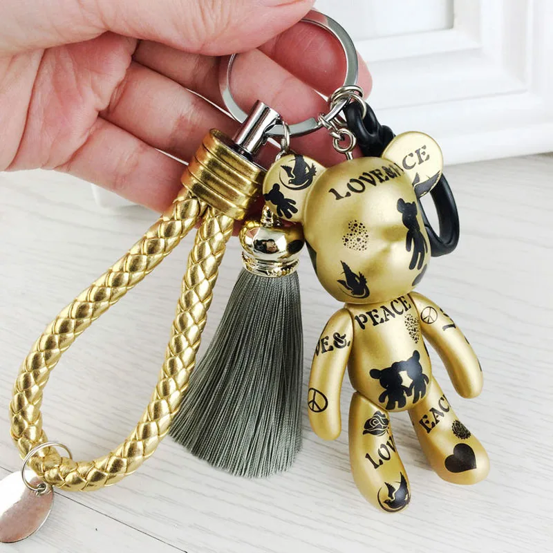 

Original New Leather Tassel Batman Bear Keychain Men Trinket Novelty Spiderman Key Chain For Women Bag Car Keyring Souvenir Gift