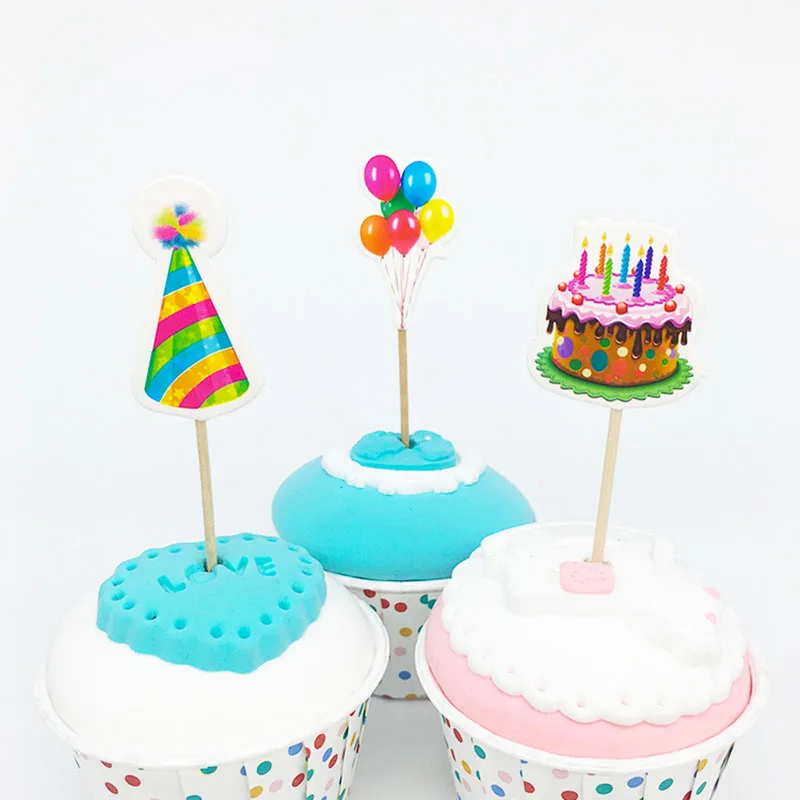 Us 107 31 Di Sconto18 Pzlotto Torta Di Compleanno E Ballon Disegno Del Bigné Toppers Cartone Animato Tema Feste Per Bambini Della Ragazza Del