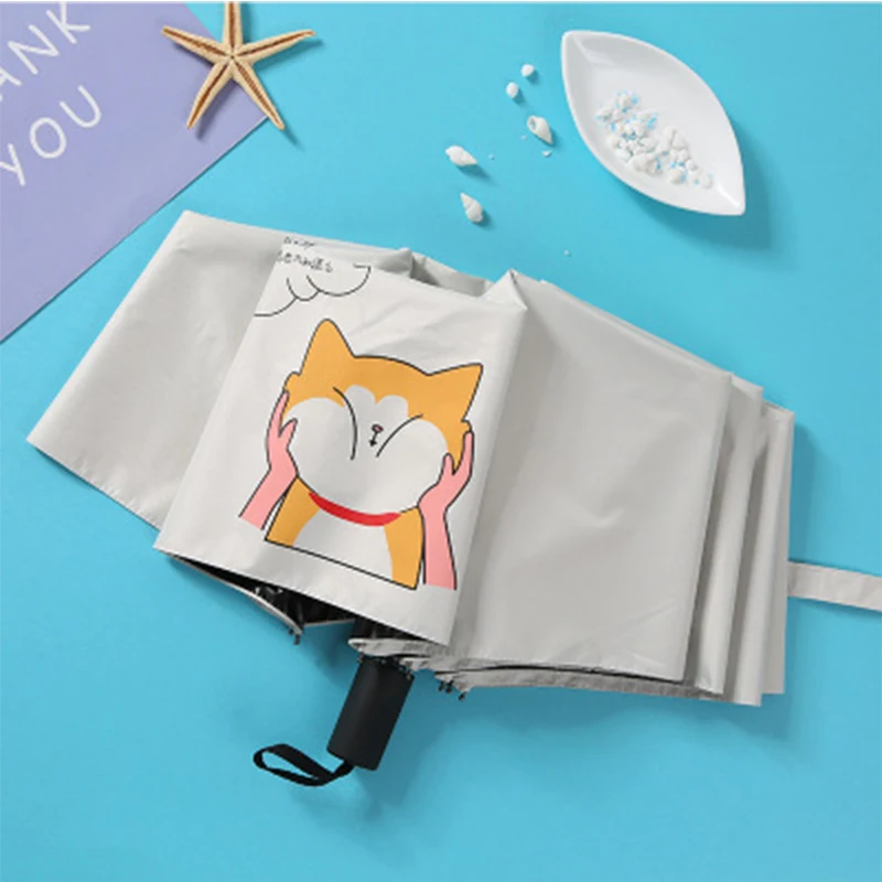 

Hold a face dog print 3 fold clear umbrella simple lovely small fresh folding umbrella