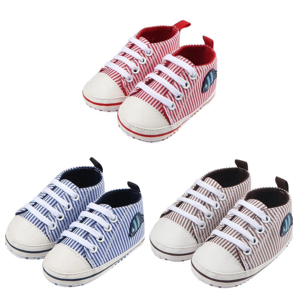 

Casual Canvas Baby Boys Girls Shoes Striped Cross-tied Lace-up First Walker Soft Sole Infant Shoes Spring Autumn Prewalkers