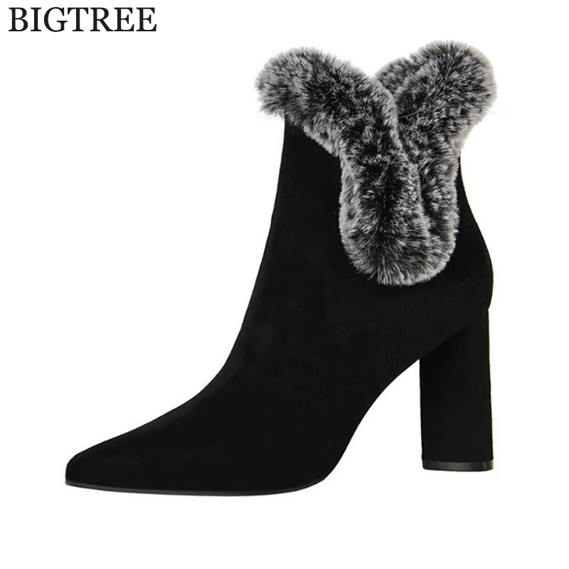 

high quality Sexy Women Boots Winter High Heels Ankle Boots Shoes Women Fall Ladies Rabbit hair Short Snow Boots botas mujer 578
