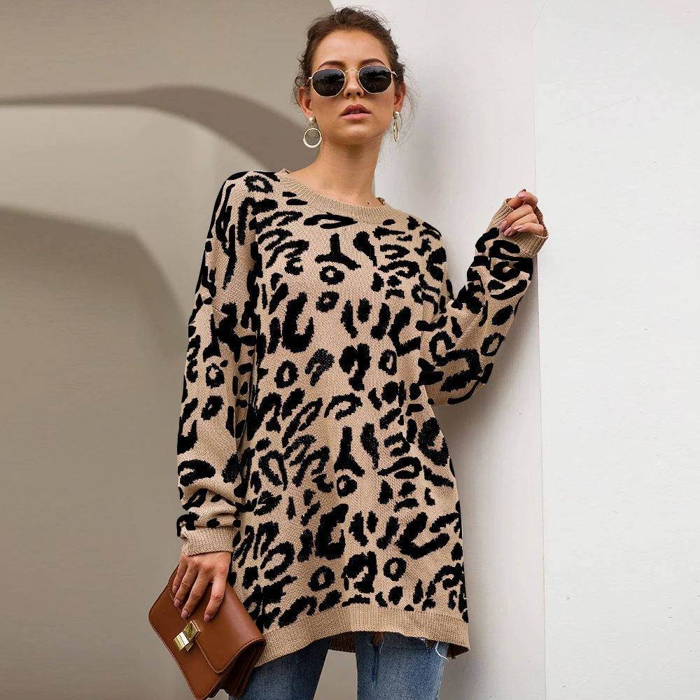 womens loose pullovers and sweaters 2019 fall clothing ladies winter fashion leopard print knitted 