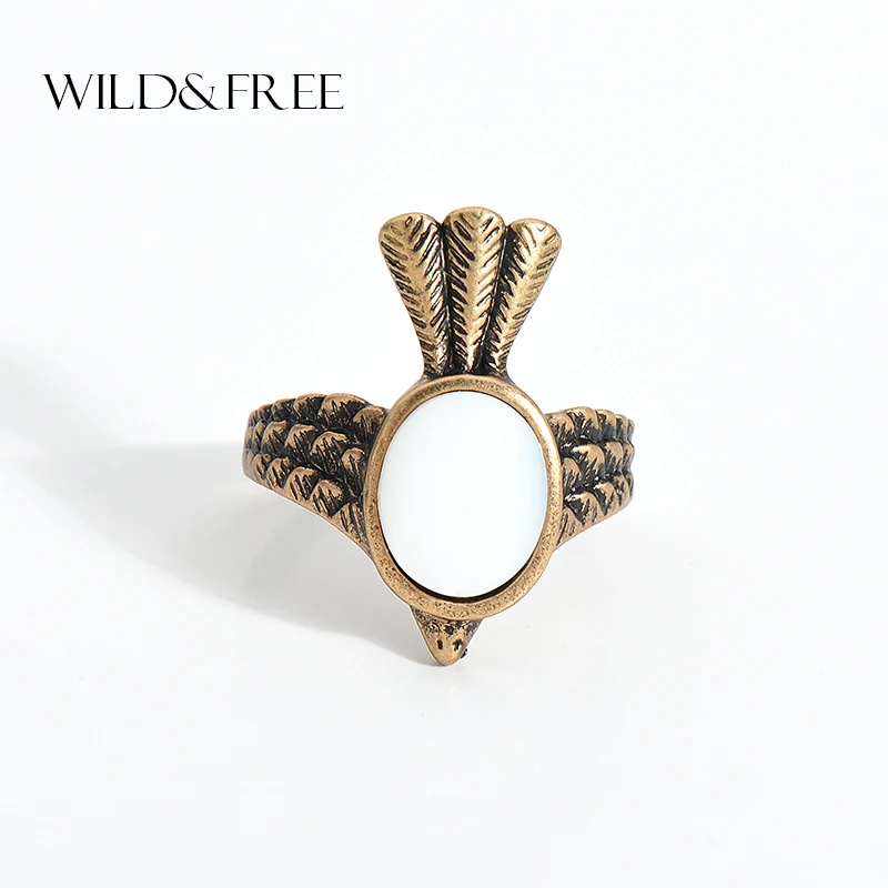 

New Design Vintage Style Bird Shape Finger Rings Jewelry Bohemian Round Shell Tibetan Animal Rings For Women Girl Party Gift