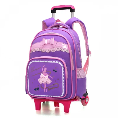 Школьный рюкзак с рисунком для девочек, школьный рюкзак для детей, студенческий рюкзак для путешествий, чемодан на колесиках, чехол, подарок - Цвет: 2 wheels