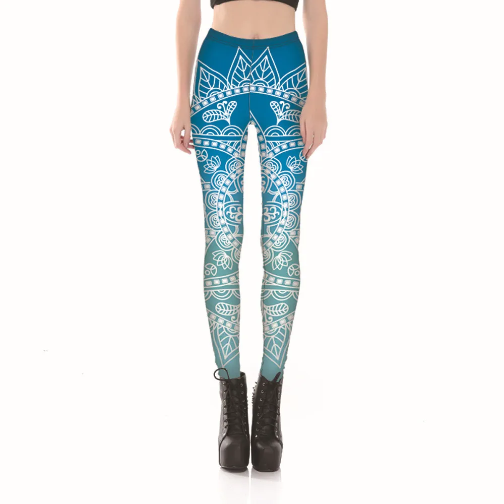 2017 Women Gradient Lotus Florals Fitness Leggings Elastic