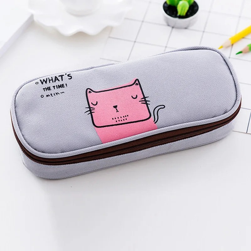 Korean Large Capacity Kawaii Cartoon Animals Pencil Case Gift School Pencil Box Pencilcase Pencil Bag School Supplies Stationery - Цвет: cat