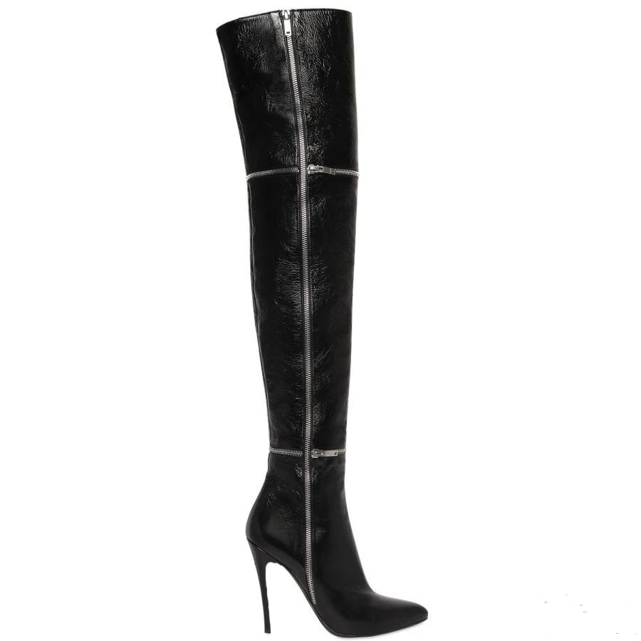 

Chmaori 2018 Woman Zipper Embellished Pointed Toe Over-the-knee Boots Girls Fashion Patchwork Stiletto High Heels Party Shoes