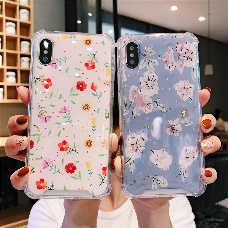 

Acrylic Epoxy Glittering Case For Samsung Galaxy S8 S9 S10 5G Lite Plus Shell Note 8 9 TPU Soft Clear Anti-fall Angle Back Cover