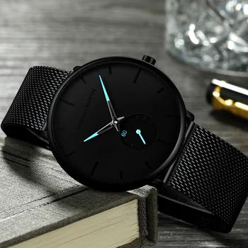 

Hannah Martin Ultra Thin Analog Watches Men Classic Black Steel Chronograph Business Watch Unisex Minimalist Wrist Watch Relogio