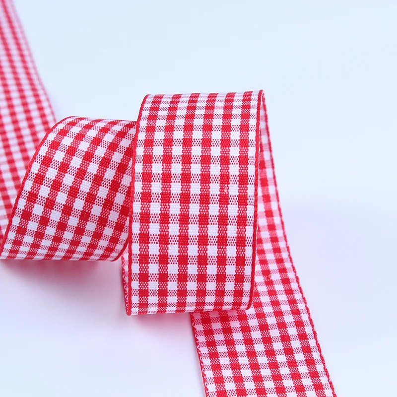 50 ярдов/рулон 6 мм черный белый клетчатый плед ленты с узором DIY галстуки-бабочки для девочек повязка на голову заколки серьги подарочная упаковка ленты - Цвет: Red