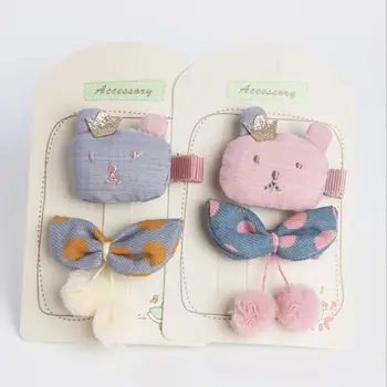 

2PC/lot Baby Girl Kids Hair Accessories Cute Fabric Polka Dots Bear Bowknot Balls Girl Hair Clip