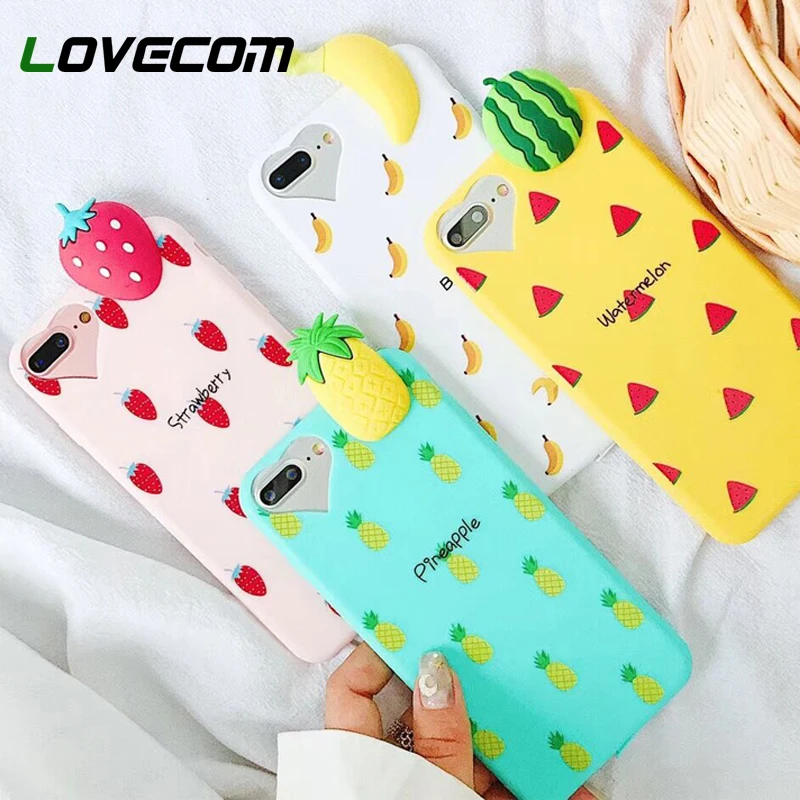 

LOVECOM Cartoon 3D Fruits DIY Phone Case For iPhone XS X 6 6s 6 7 8 Plus Banana Pineapple Fruits Soft TPU Phone Back Cover Gift