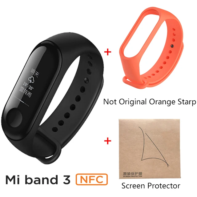 Xiaomi Mi Band 3 NFC Версия смарт-Браслет фитнес-трекер 0,7" большой сенсорный экран для сердечного ритма монитор смарт-браслет - Цвет: add orange starp