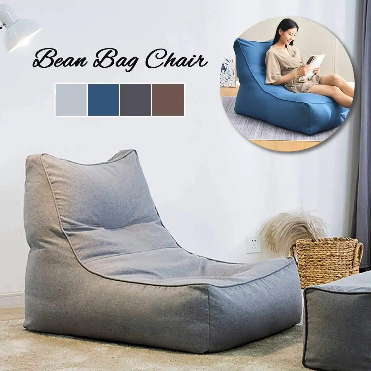 

Lazy Cotton Linen Bean Bag Chair Sofa Cover No Filling in Solid Colors Lounger Seat Pouf Puff Couch for Home Office Game Party