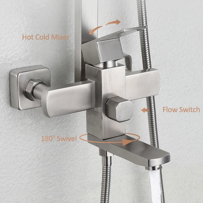  Quyanre Brushed Nickel Rainfall Shower System Faucets Ultrathin Shower Head Hot Cold Single Handle 