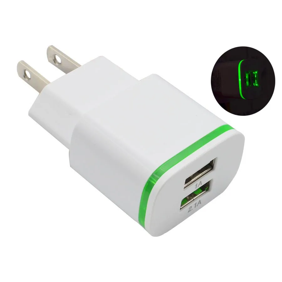 5V 2.1A EU/US Plug 2 USB зарядное устройство адаптер светящееся дорожное зарядное устройство светится в темноте зарядное устройство для смартфона