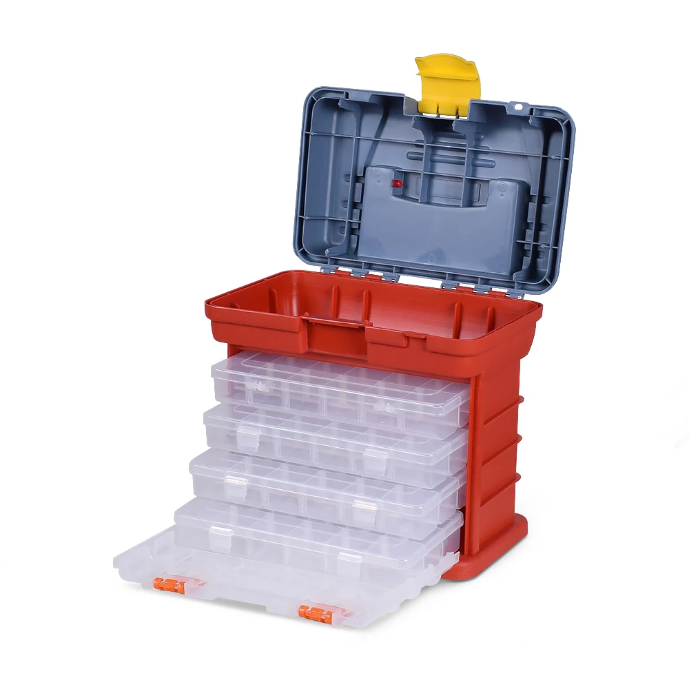 NEWACALOX Outdoor Tool Case 4 Layer Fishing Tackle Portable Toolbox  Screw Hardware Plastic Storage Box with Locking Handle