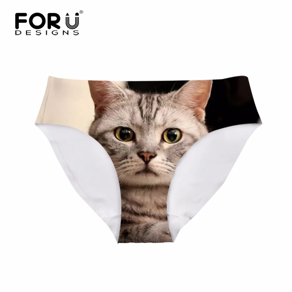 FORUDESIGNS женские бесшовные трусики с милым котом и 3D принтом модные в виде животных