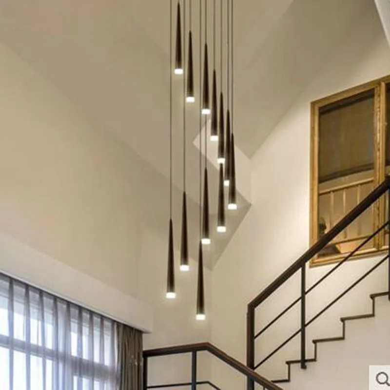 

Nordic creative stairwell rotating duplex building large chandelier modern minimalist personality restaurant aisle led long lamp