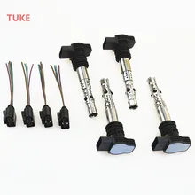 TUKE 4 Conjunto Bocal Do Motor 1.8 T Bobina De Ignição & Cabos Plug Para VW Beetle Golf Jetta Bora MK4 Passat B5 A4 A6 06B905115T 1J0973724