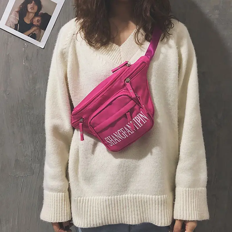 

Women Fanny Pack Phone Pouch Nylon Letter Print Chest Belt Waist Bum Shoulder Bag Travel Purse