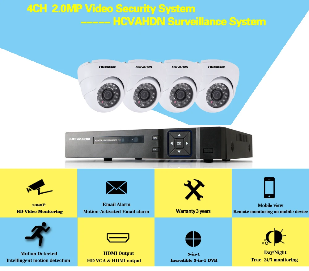 Система ahd CCTV 1080 P Купол белый камеры видеонаблюдения для дома 4 канала ahd DVR системы 4ch камера комплект hdmi P 1080 ночное видение