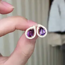 Натуральные серьги с аметистом из серебра 925 пробы, серьги с натуральным кристаллом для женщин, модные вечерние серьги, ювелирные изделия