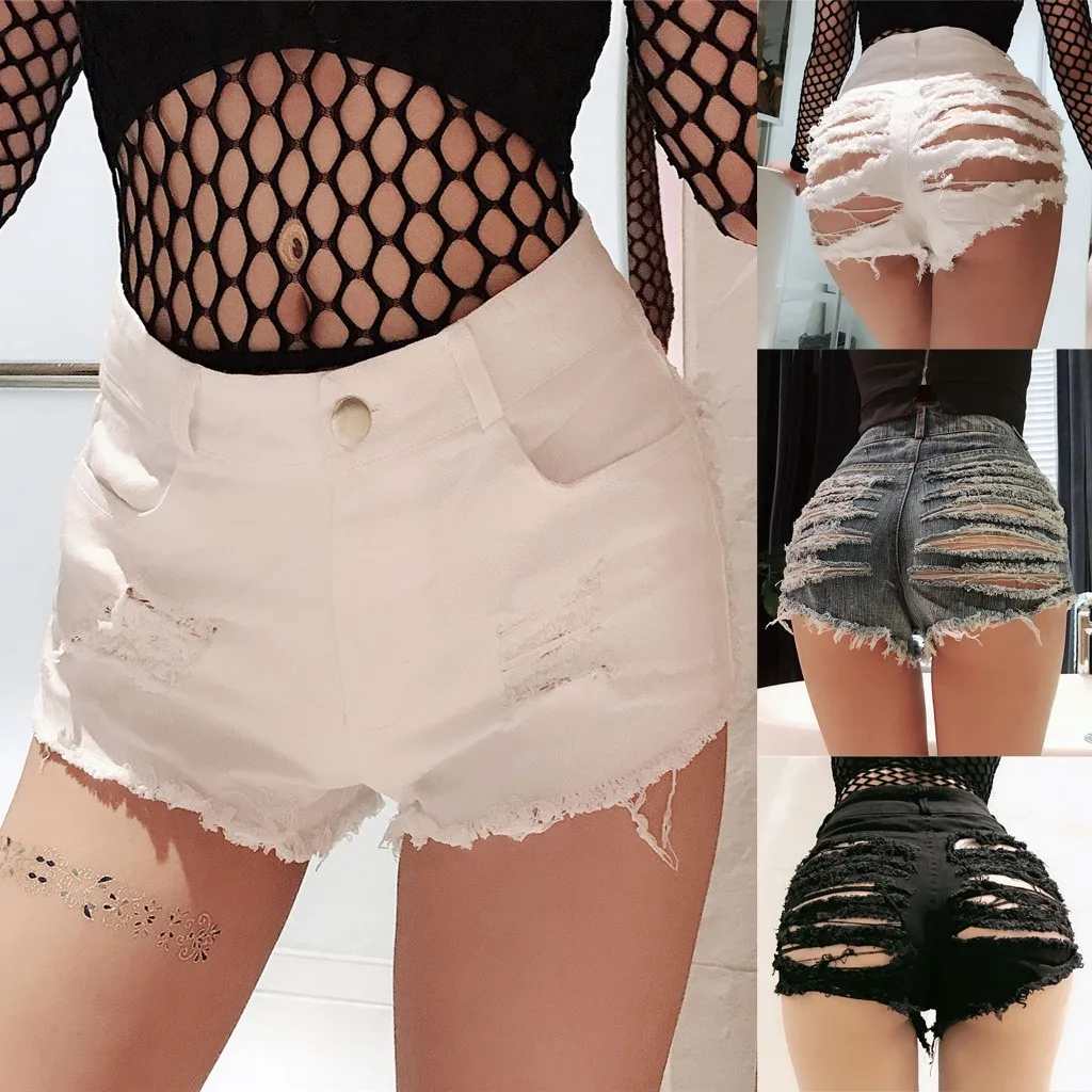 

feitong Sexy Women Denim Jeans High Waist Hole Pockets Mini Shorts Pants Jeans pantalon vaquero cintura baja mujer#3