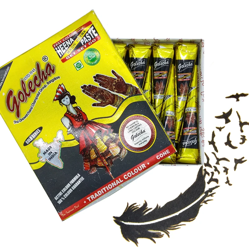 

12 Pieces Golecha Black Indian Henna Tattoo Paste Cream Cones,Temporary Mehndi Henna Lack Tattoo Tatoo Paste For Body Paint 25g