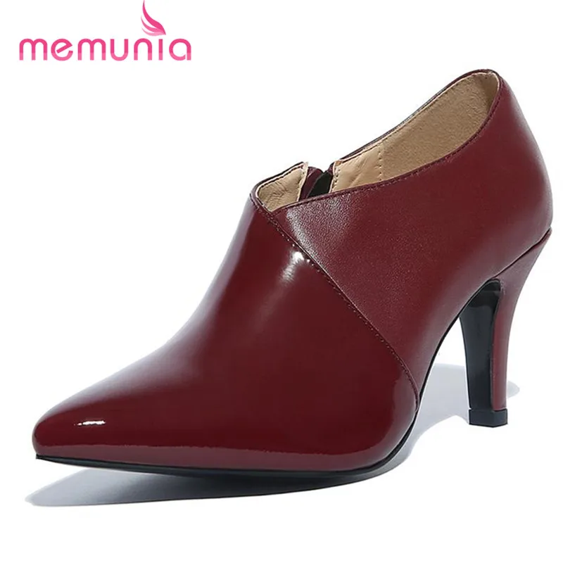 

MEMUNIA 2017 Pointed toe zipper high heels shoes genuine leather women pumps big size 34-45 party contracted sexy single shoes