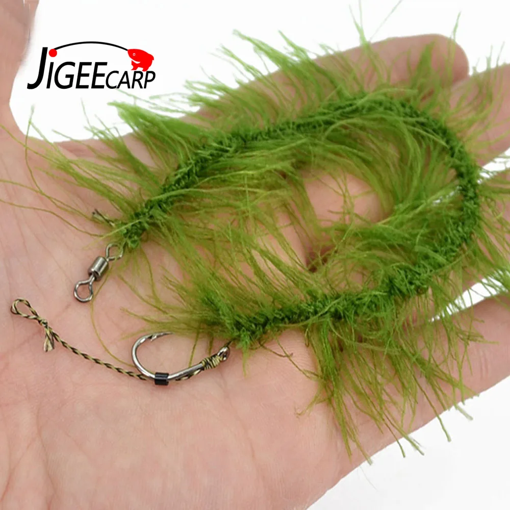 

JIGEECARP 2Rigs/lot Realistic Weed Carp Fishing Rigs Line Set Freshwater Fishing Tackle with Classic Carp Hook Size #2 #4 #6 #8