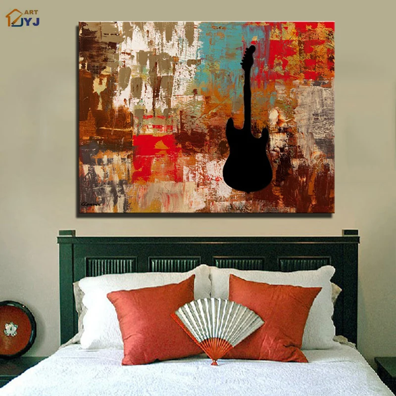 

Guitar Music Picture Canvas Wall Art Real Hand Painted Modern Abstract Oil Painting Home Decoration Gift by JYJ No Frame SL011