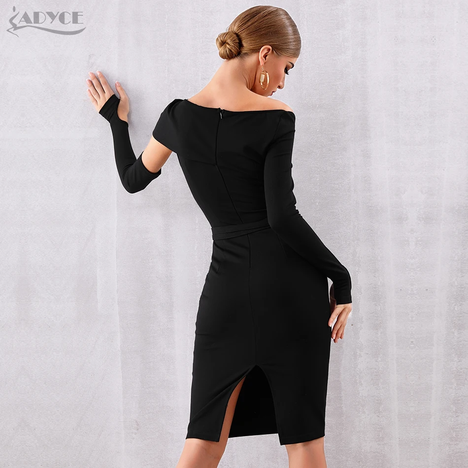 Женское бандажное асимметричное платье ADYCE, черное облегающее клубное платье с прорезями, вечернее платье с вырезом лодочкой и длинным рукавом, платье для вечеринки в стиле знаменитостей, для осень