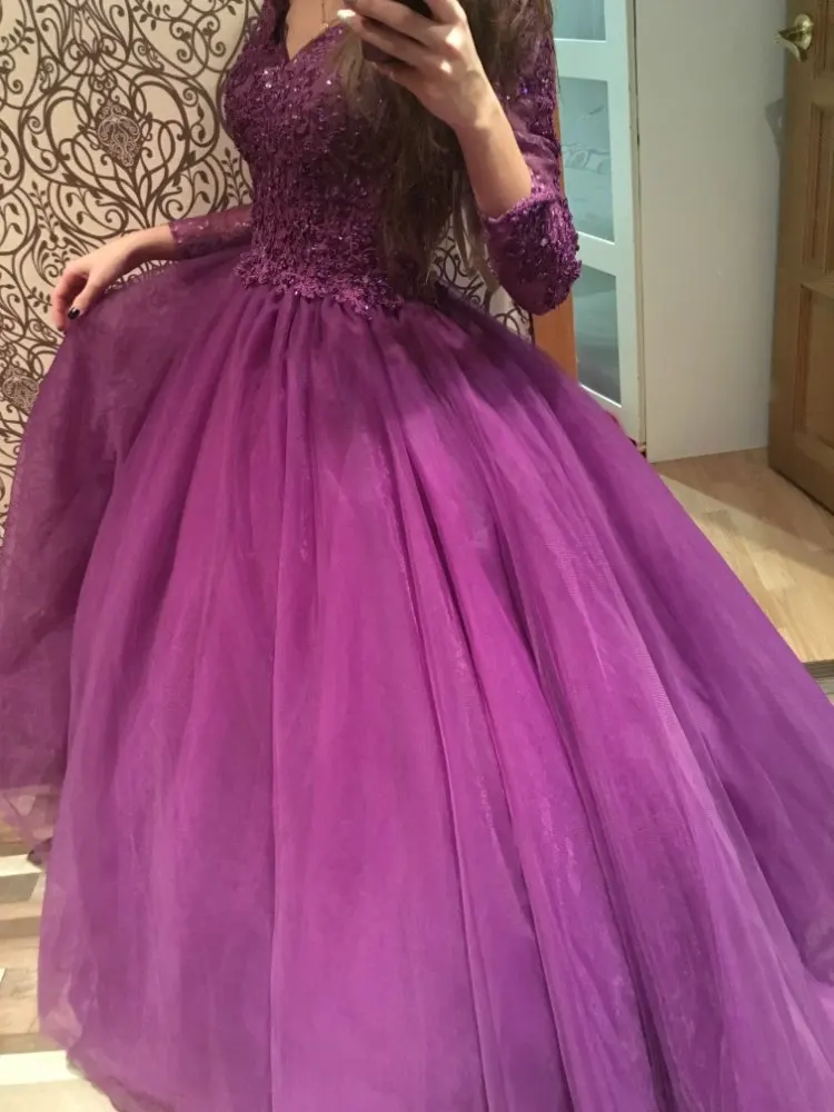 Фиолетовый Robe De Soiree, бальное платье, кружевной топ, вечернее платье, вечерние, элегантные,, с длинным рукавом, длина до пола, винтажные, выпускные платья - Цвет: Фиолетовый