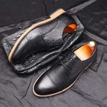 New arrival men s business casual shoes pointed lace up real cowhide leather oxfords black lace