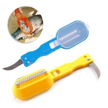 1pc Multifunctional Fish Scale Cleaner Plastic Kitchen Fish Skin Scraper Brush Shaver With Cover Knife Seafood Tool Color Random
