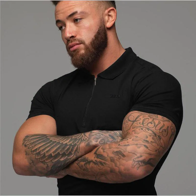 

Muscle Brothers 2019 Men New Business Sports Fitness Casual Trend Slim BodySleeve Merc Cerizedotton POLO Shirt