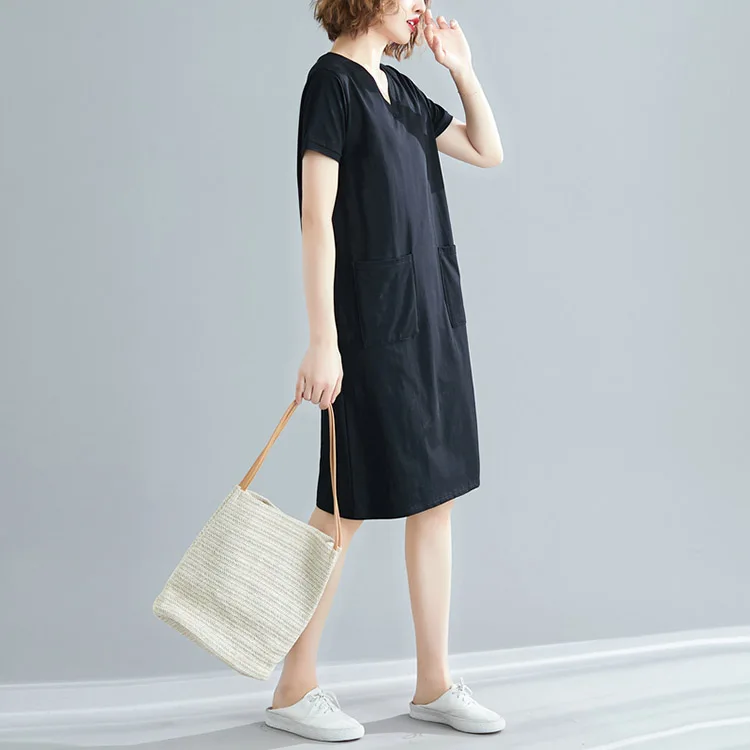 Jbersee Vestido/женская одежда, повседневное летнее платье, свободное винтажное хлопковое платье с v-образным вырезом и короткими рукавами, платья больших размеров